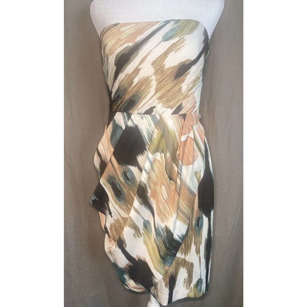 NWT $198 Ann Taylor Brush stroke print Drapery strapless formal Dress Size 2